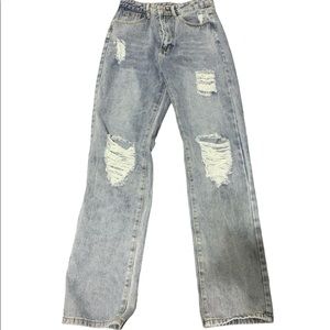 Ripped boyfriend jeans, bluish grey wash